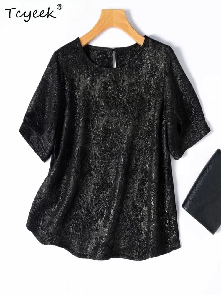 Tcyeek 20MM 100% Seta di Gelso T-shirt Donna Abbigliamento Estivo Elegante Blusa Vintage Top Pullover 2026