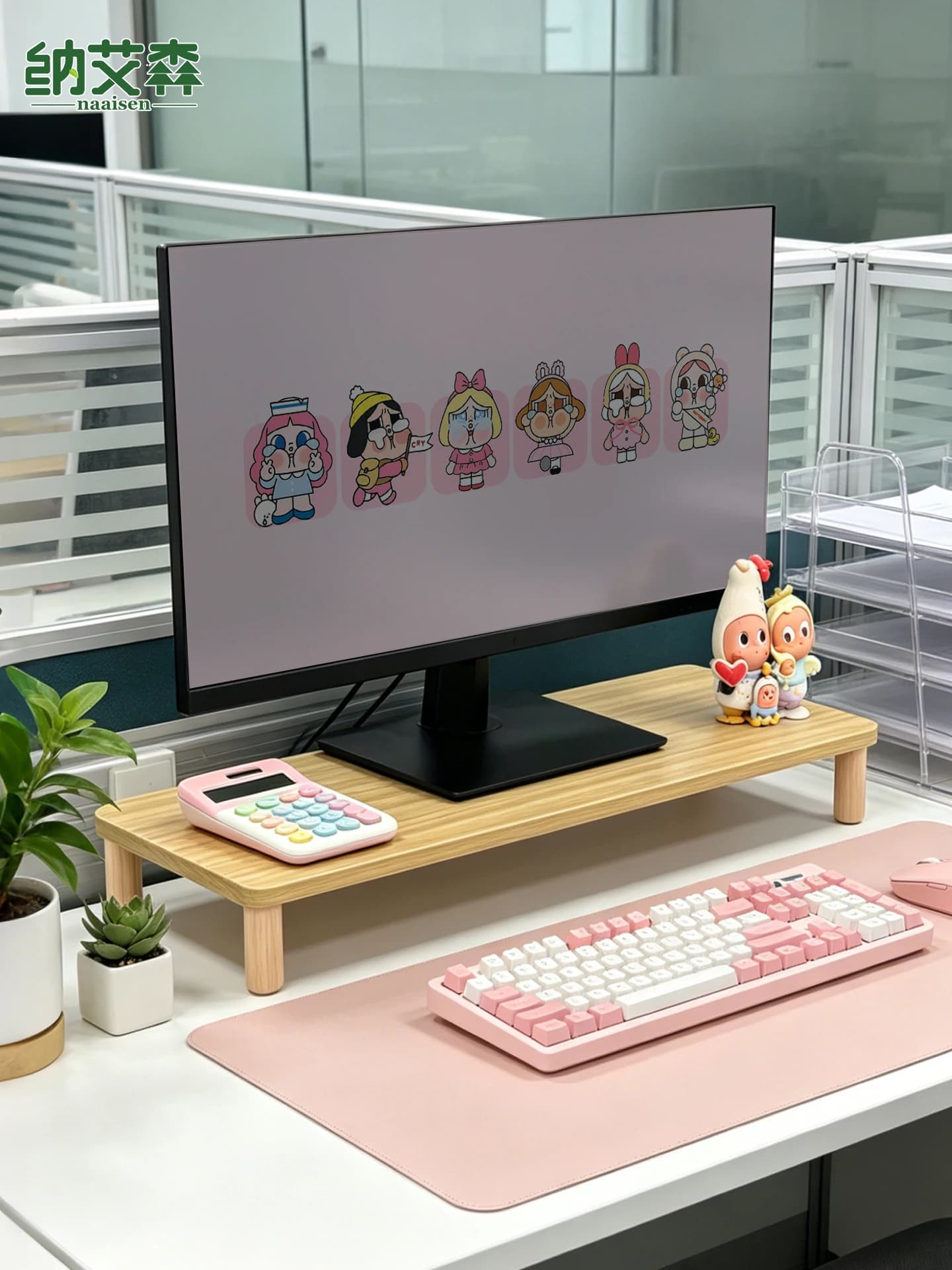 Supporto per Monitor da Scrivania Cuter Elevation Stand, Base per Notebook, Organizzatore per Ufficio, Stile Nordico in Legno Artigianale