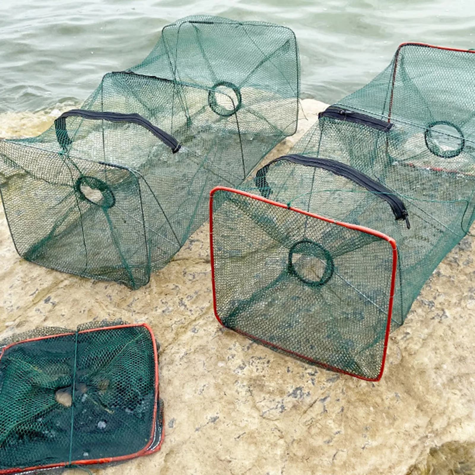 Collapsible Fishing Trap Foldable Fish Cage Cast Net Fine Mesh Trap For Crab Shrimp Crayfish Outdoor Nylon Mesh Fishing Tackle