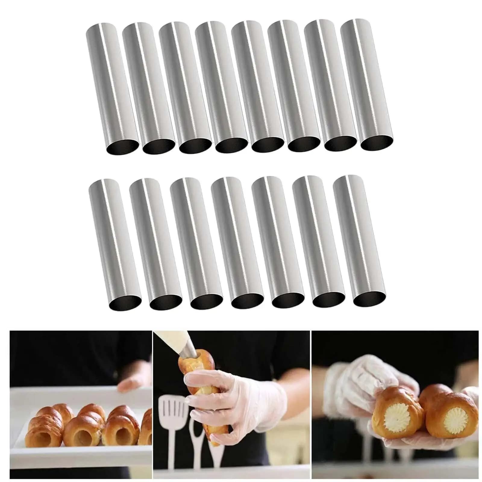 15 pezzi Tubi a forma di cannoli Strumenti di cottura antiaderenti Stampo da forno per pasticceria per la produzione di corna di burro Coni di gelato Pancake