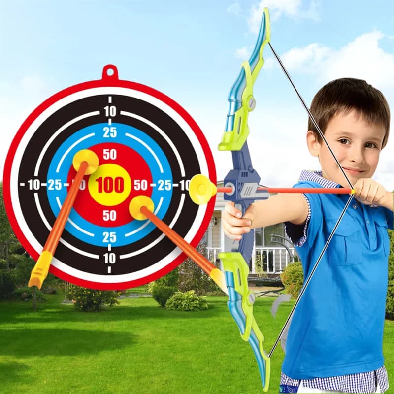 Set di arco e frecce per bambini con luci LED, giocattoli di tiro con l'arco per bambini dai 4-8 e 8-12 anni, con 10 frecce a ventosa, bersaglio e torcia, per ragazzi e ragazze