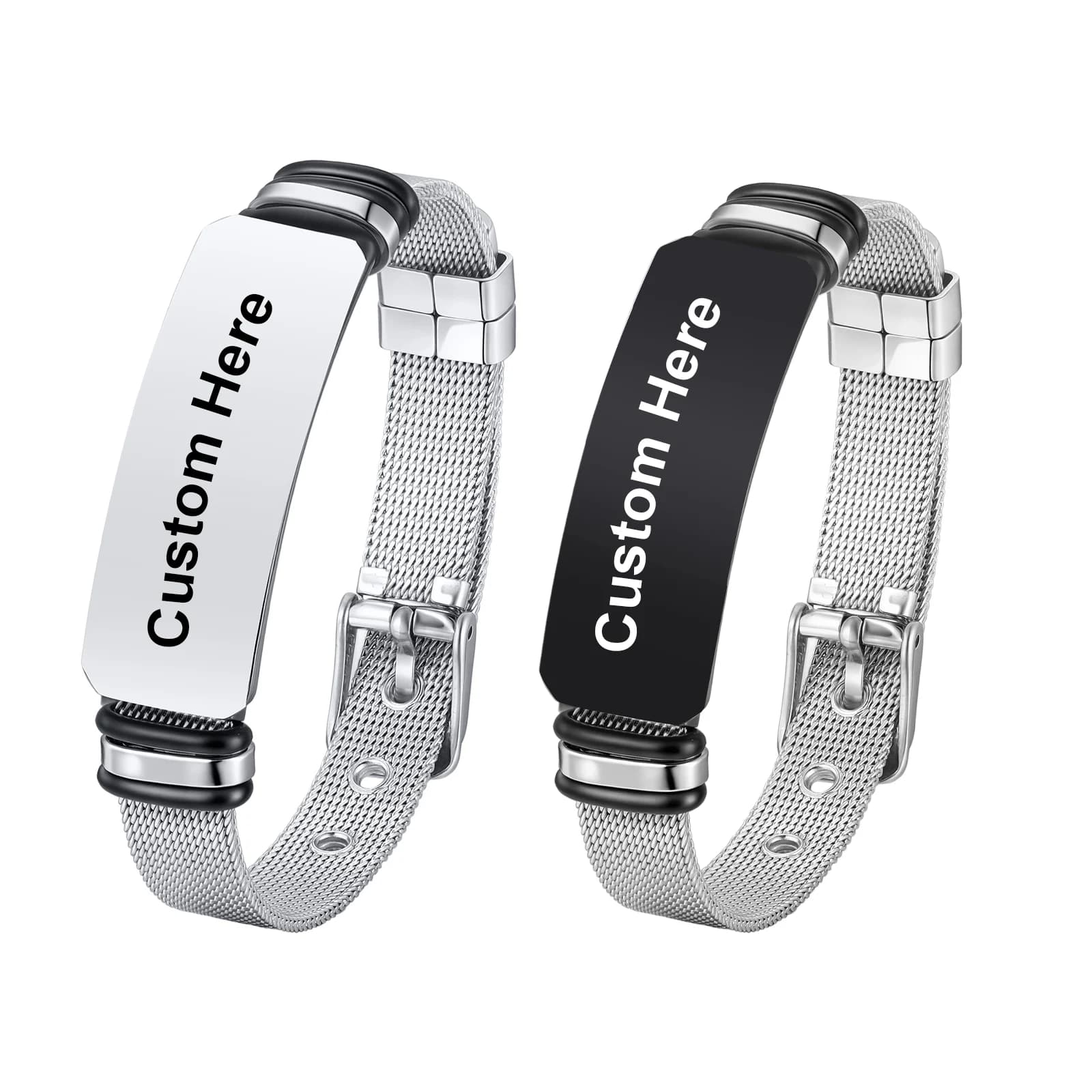 Incidi braccialetti identificativi con logo con nome personalizzato, bracciale rigido a catena in rete regolabile in acciaio inossidabile, gioielli personalizzati per uomo, regalo per padre