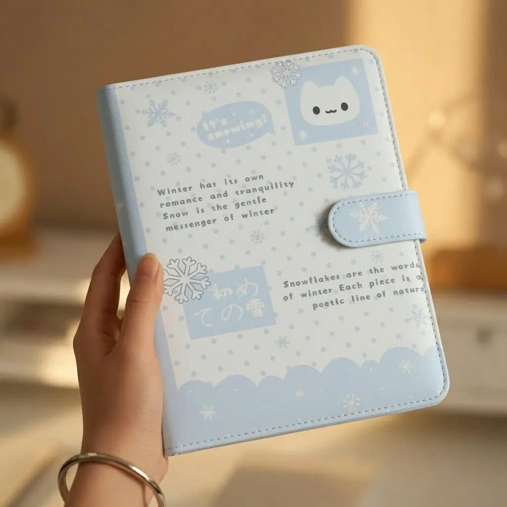 A5 Loose Leaf Notebook 'First Snow' Little Cat Handbooks Leather Cover Journal for Organizing And Note-Taking