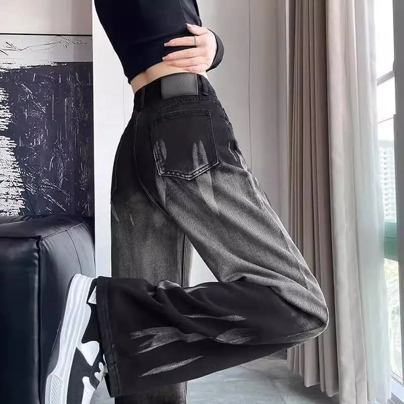 Jeans dritti tie-dye da donna in primavera ed estate Nuovo stile Piccoli pantaloni a vita alta dimagranti senza gambe Pantaloni a gamba larga