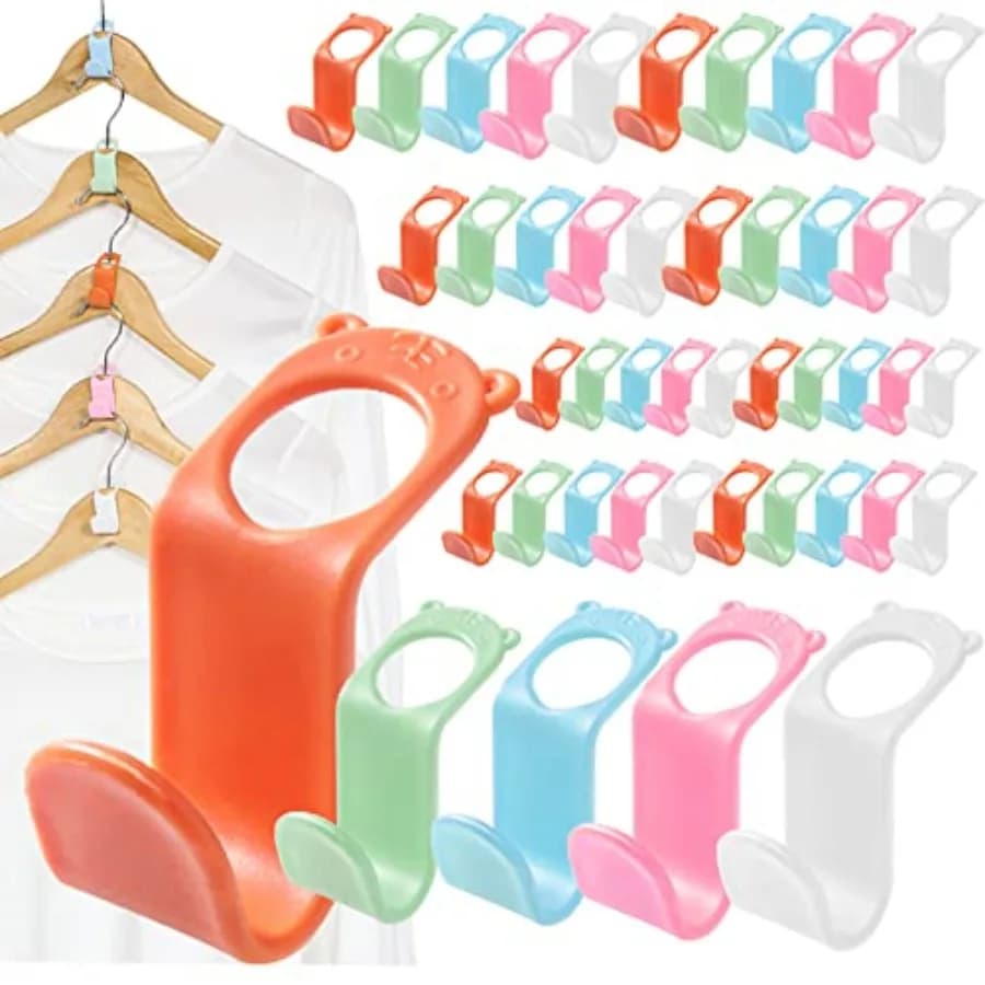 Clothes Hanger Connector Hooks 50PCS Space Saving Extender Clips for Closet Organization Dorm Room Essentials Cascading Saver O