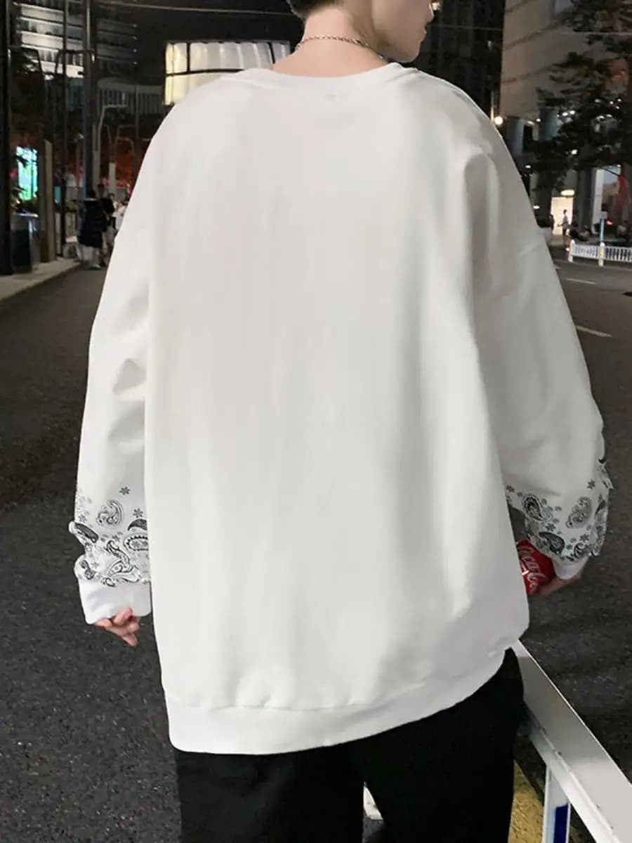 Loose Fit Long Sleeve round Neck Men's Hoodie Autumn Spring Casual Comfortable Base Layer Shirt Fashionable Streetwear