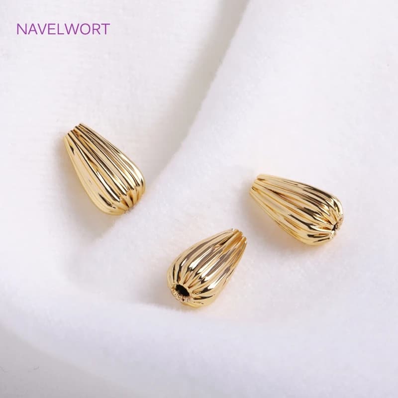 Trendy 14K Gold Plated Teardrop Beads Brass Metal Plicated Spacer Beads For Bracelet Necklace Making Accessories Wholesale