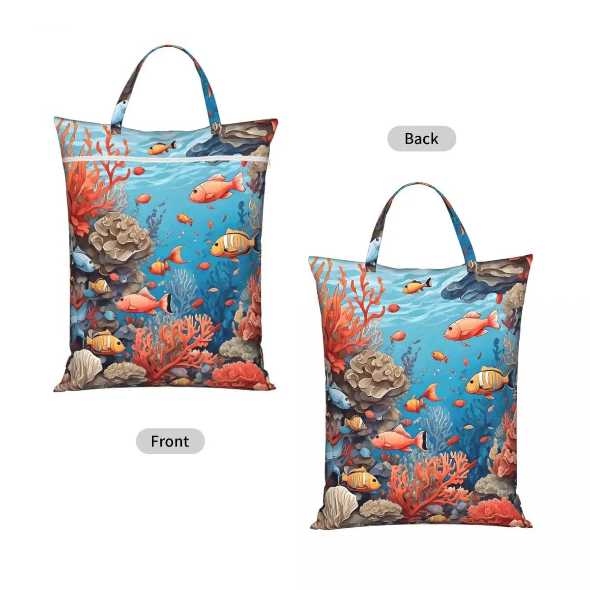 Coral Reef And Fishes Seamless Pattern Travel Laundry Bag Waterproof Reusable Dirty Clothes Pouch Gym Yoga Washing Basket