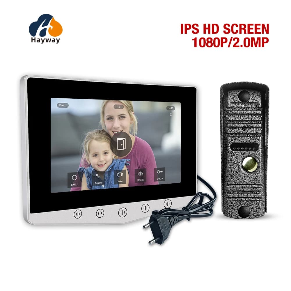 Videocitofono domestico Hayway Videocitofono campanello 1080P per appartamento Monitor da 7 pollici Supporto sblocco con un solo tasto, rilevamento del movimento