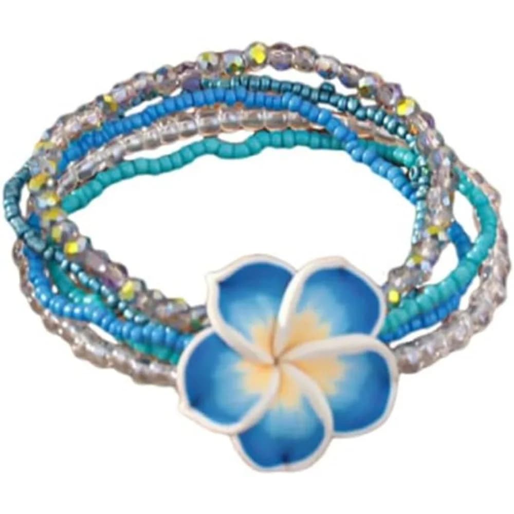 Braccialetto Boho con Fiori di Plumeria e Perline - Gioiello Multistrato con Perle e Perline di Semi per Donne, Regalo per Vacanze al Mare