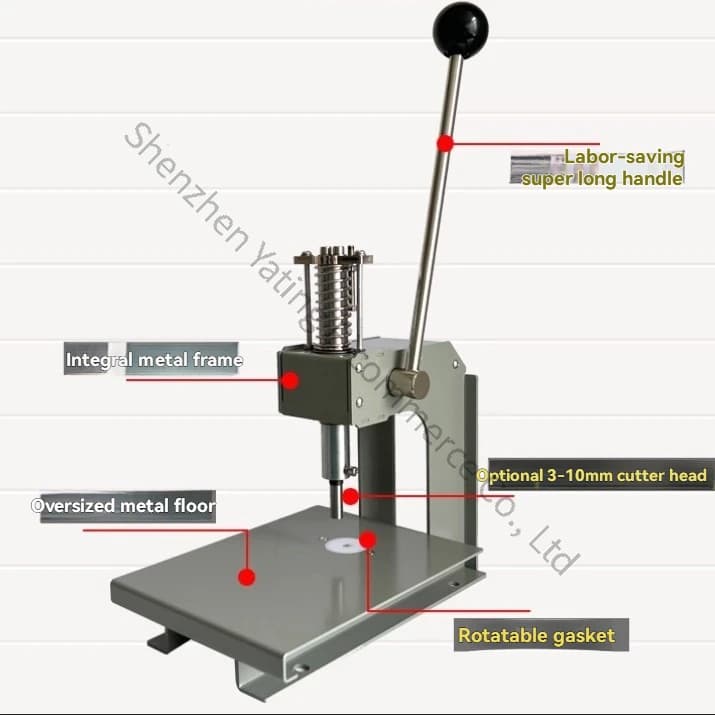 Single Hole Drilling Machine for Labels, Fabrics, Leather, Pressure Fabrics, Plastic Bags, Paper