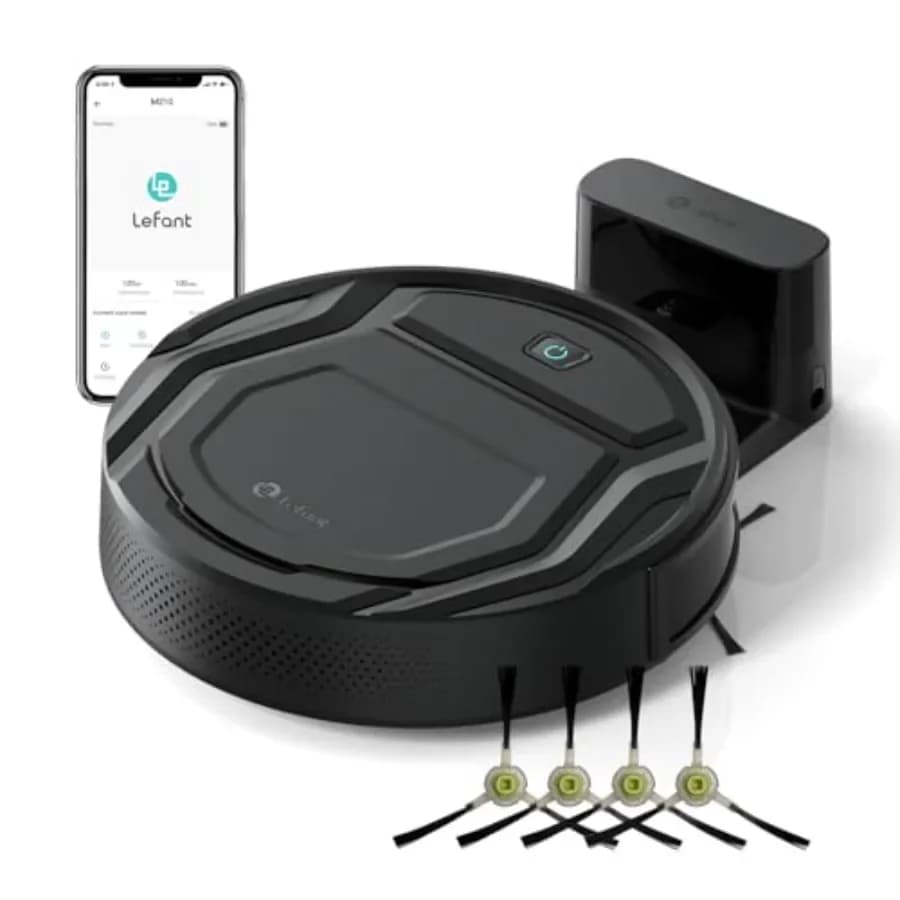 Robot aspirapolvere per peli di animali domestici e pavimenti duri: nero, plastica ABS, autonomia di 120 minuti, design compatto, silenzioso, aspirazione potente
