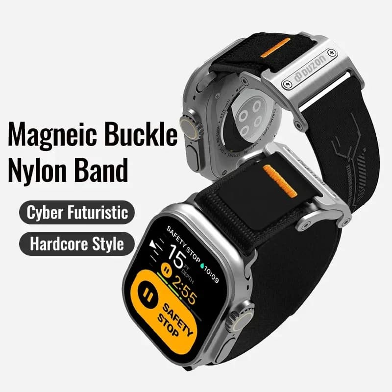 Cinturino magnetico in nylon per iWatch serie 10/Ultra 2 49 mm, cinturino in velcro traspirante per serie 45/44/41/40 mm 9/8/7/6/5/4/SE2,