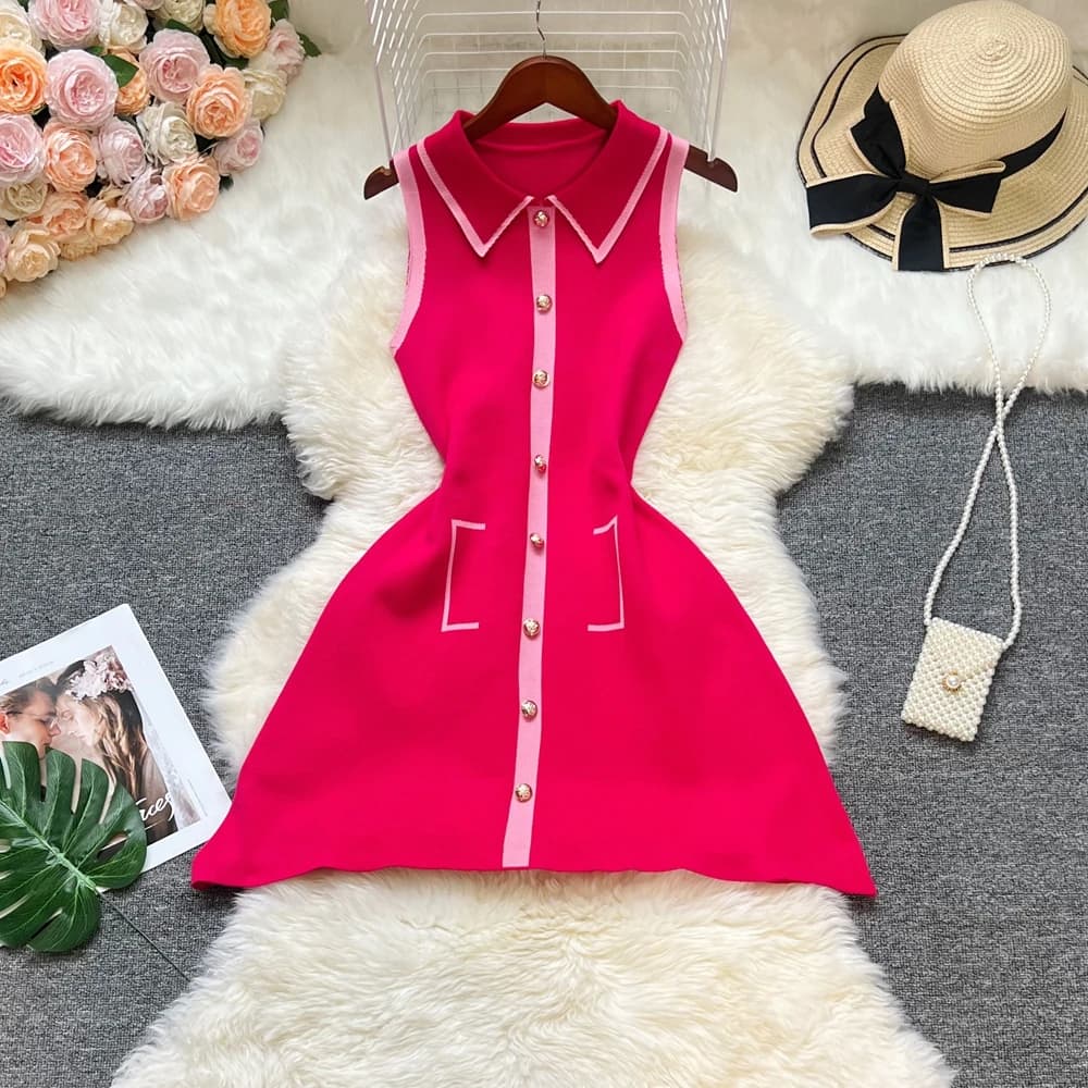 YuooMuoo Chic Fashion A-line Abito corto da donna Elegante colletto rovesciato Estetico Abito estivo Lady Harajuku Nero Party Vestido
