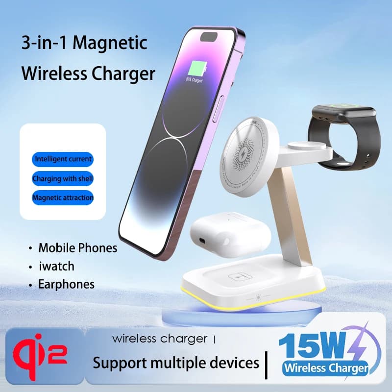 3 in 1 30 W smart watch headset for iPhone 17 16 15 14 13 12 Fast Universal Magnetic Phone Holder Wireless Charger Holder