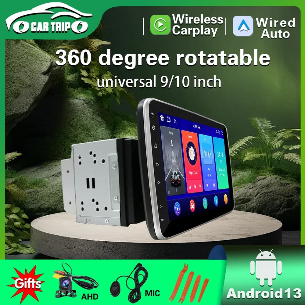 9/10 pollici 2DIN 360 ° Autoradio Multimediale Universale Rotante con CarPlay, Android 13 Auto, WiFi, 4G, Navigazione GPS, BT5