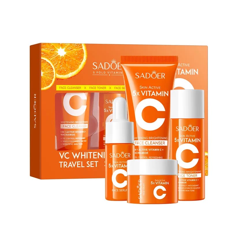 Travel Set for Skin Care with 5X Vitamin C, Hydrating, Purifying, Anti-Opacity and Anti-Custom, Long-Term Lighting Effect