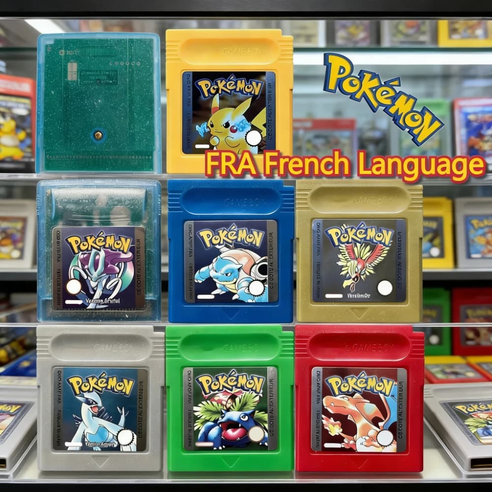 Cartuccia di Gioco per Console 16-Bit in Lingua Francese, Serie Pokemon GBC, Rosso Giallo Blu Cristallo Oro Argento, Regalo