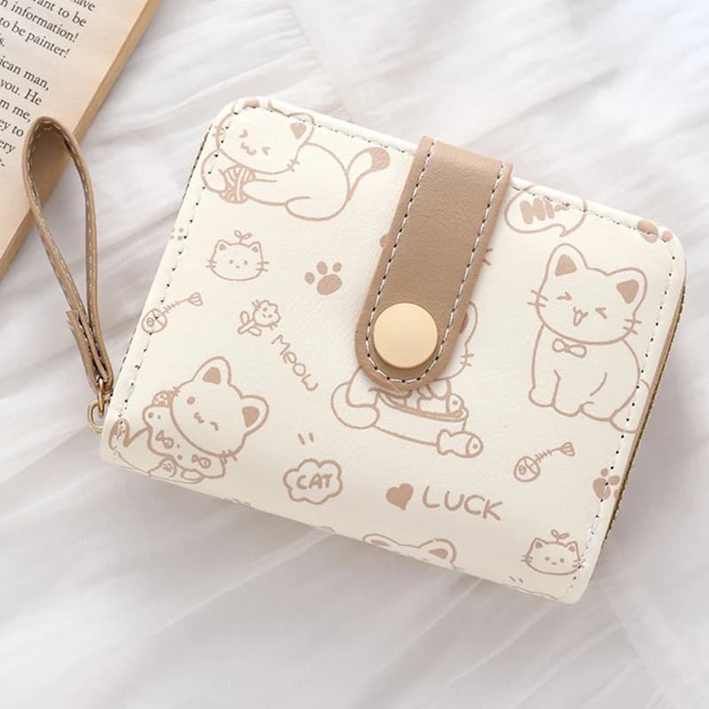 Cute Cat Wallets for Women Card Holder Small Purses with Zip Coin Pocket High Quality Square Hand Bags