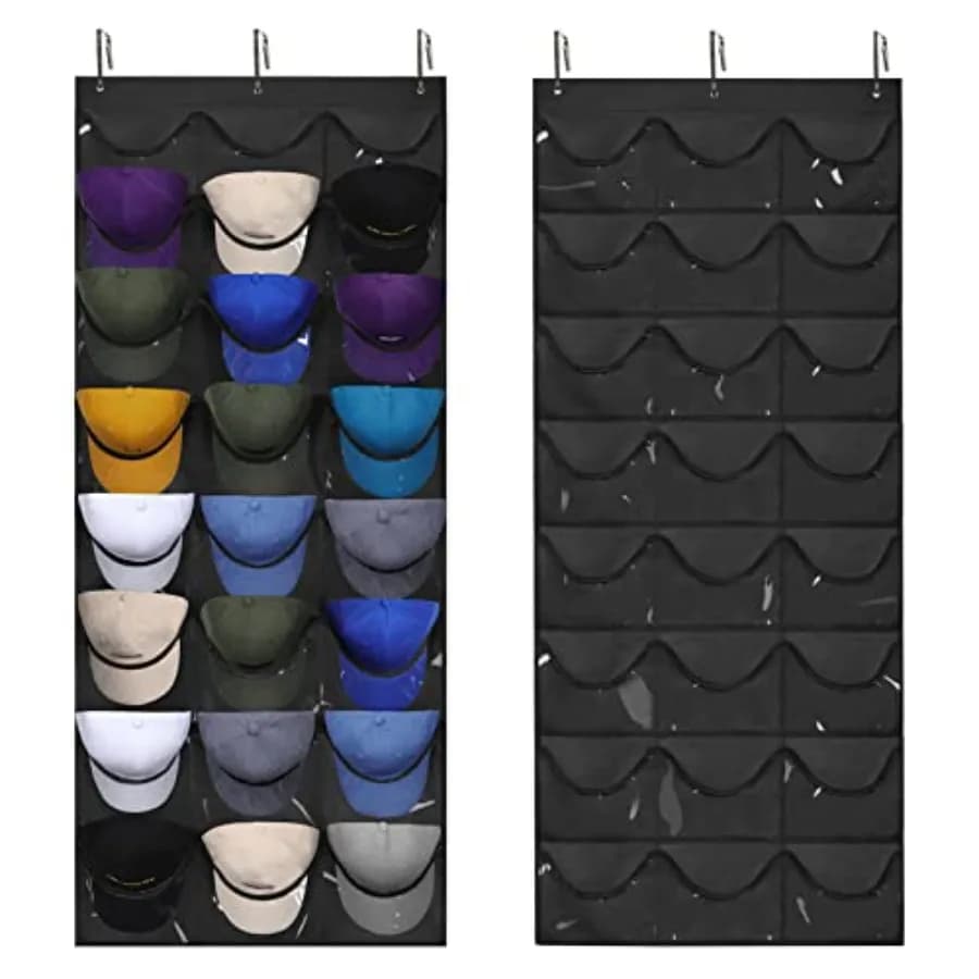 Organizzatore per Cappelli da Baseball, Porta Cappelli Visibile da Parete o Porta con 3 Ganci e 24 Tasche Profonde