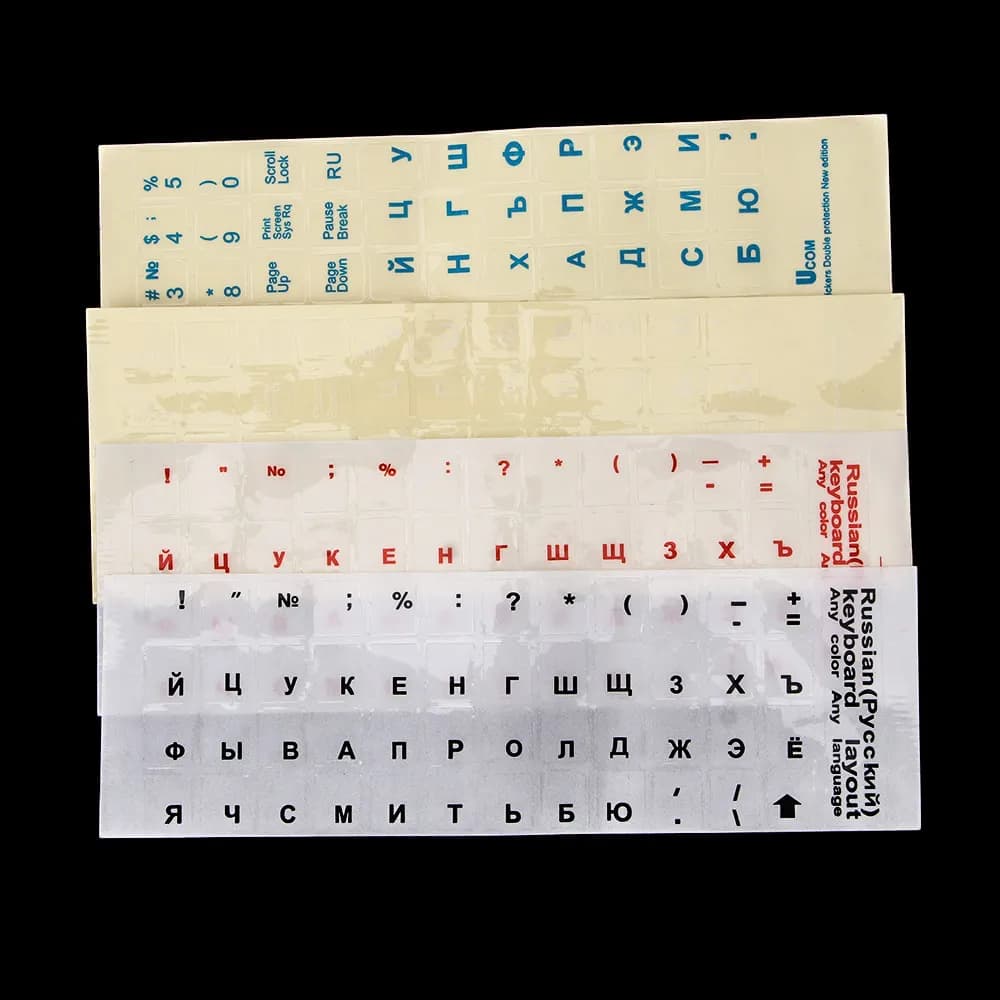1PCs Russian Transparent Keyboard Stickers Russia Layout Alphabet Black White Label Letters for Notebook Computer PC Laptop