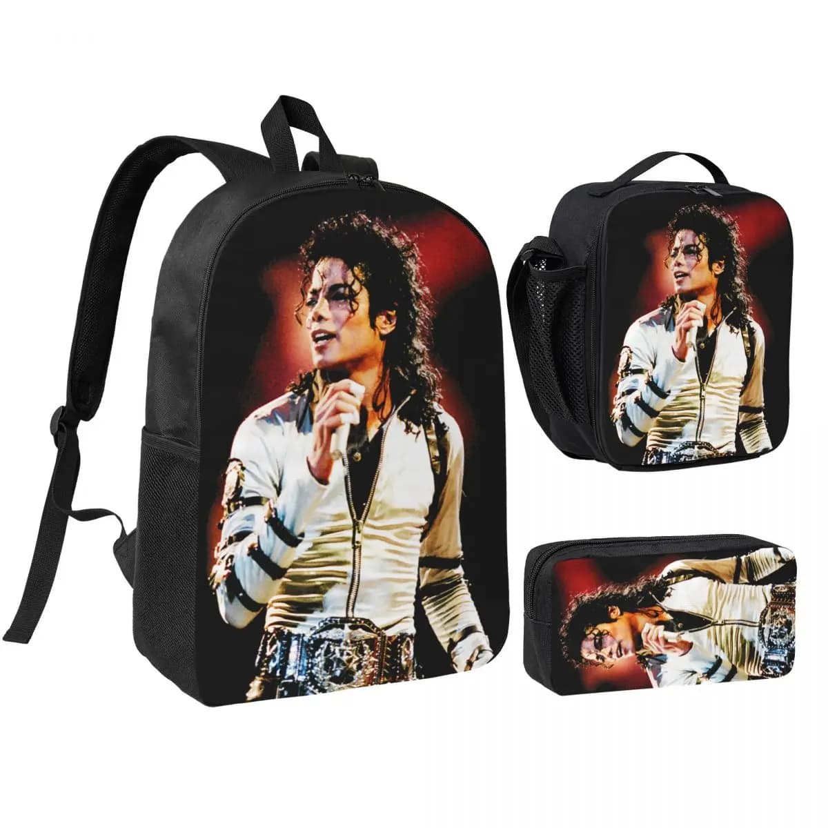 3pecs/set MJ Pop King Backpack for Student Laptop Computer Shoulder Bag Lunch bag Pencil Case