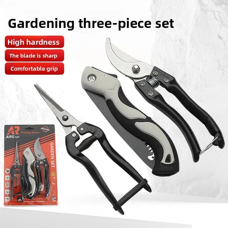 Set di 3 Attrezzi da Giardinaggio con Cesoie e Sega per Potatura di Piante e Alberi