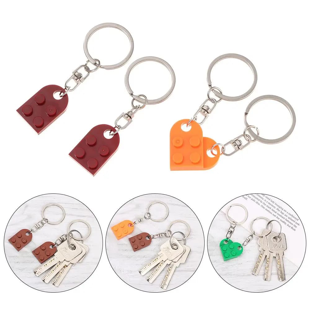 2 pezzi moda separabile carino portachiavi chiave fibbia building block portachiavi ciondolo a forma di cuore
