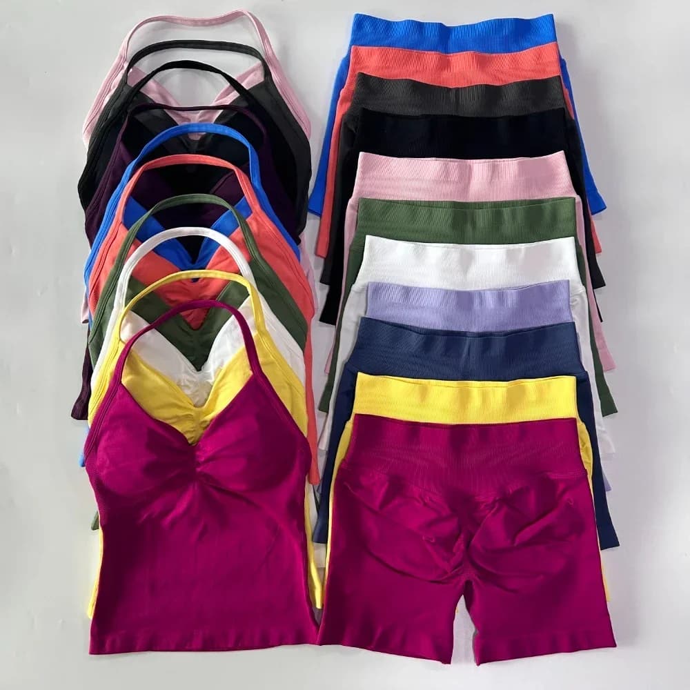 2-piece Sports Set Women's Back Canotte High Waist Canotte Scrunch Seamless Shorts Sporty Set Gym Set Sports Clothing Training Set
