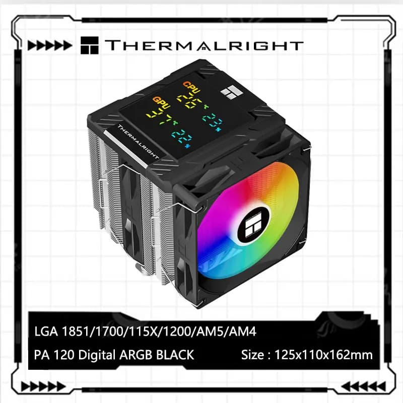 Thermalright Peerless Assassin 120 Radiatore di raffreddamento ad aria con telaio digitale, monitoraggio CPU/GPUsimultaneo/supporto LGA1851/1700/AM5