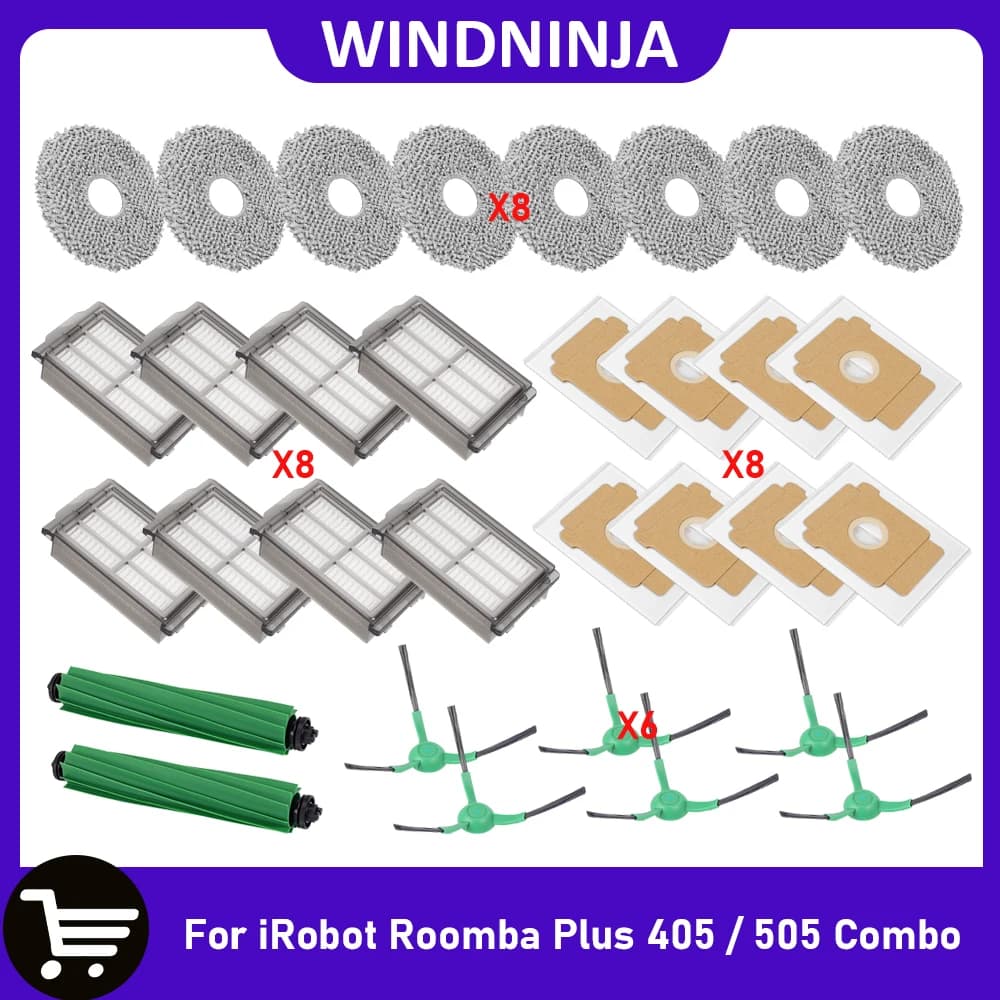 Mop Cloths Main Side Brush Filter Dust Bag Replacement Parts For iRobot Roomba Plus 405 / 505 Combo Robot Vacuum Accessories