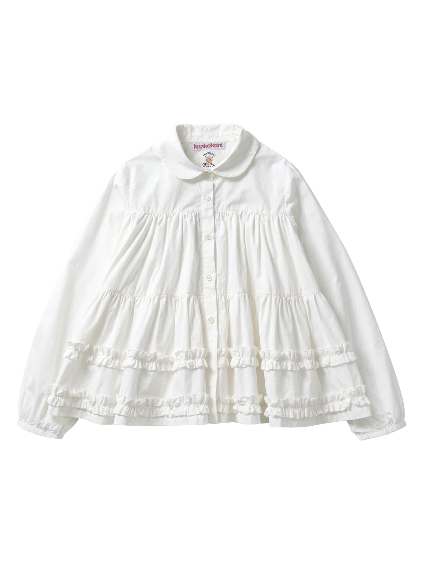 Camicia bianca con bordo nero per donna, camicia a maniche lunghe ampia con colletto alla francese in puro cotone Imakokoni Spring Pure Cotton265424