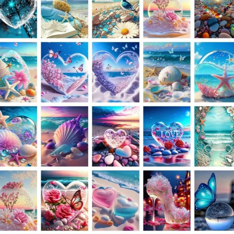 Diamond Painting Paesaggio Marino con Stelle Marine e Conchiglie, Ricamo Scenico per Decorazioni Casa, Strass, Regalo, Senza Cornice