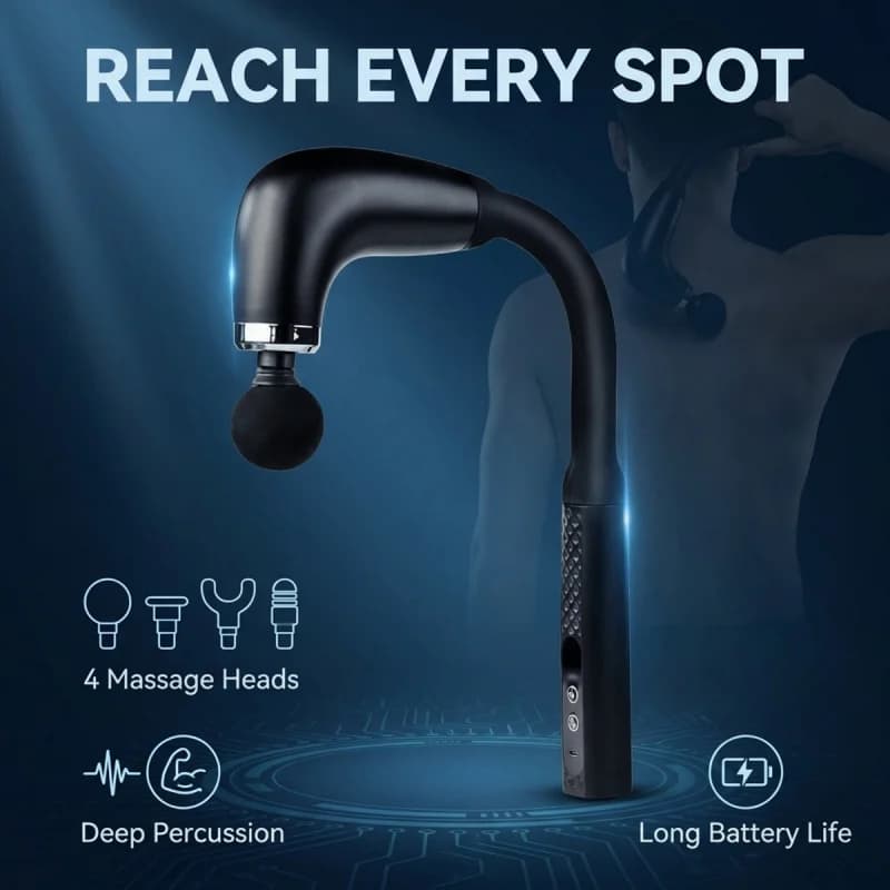 Electric Muscular Massage Gun with 4 Heads, Deep Percussion Massage for Relieving Pain, Portable and Rechargeable