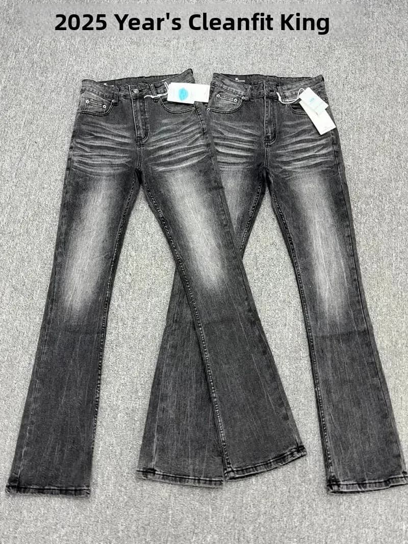 Jeans Cleanft Stile Americano Slim Fit Micro Flared High Street Vibe per Uomo e Donna, Nero Grigio 517, Pantaloni in Denim Casual