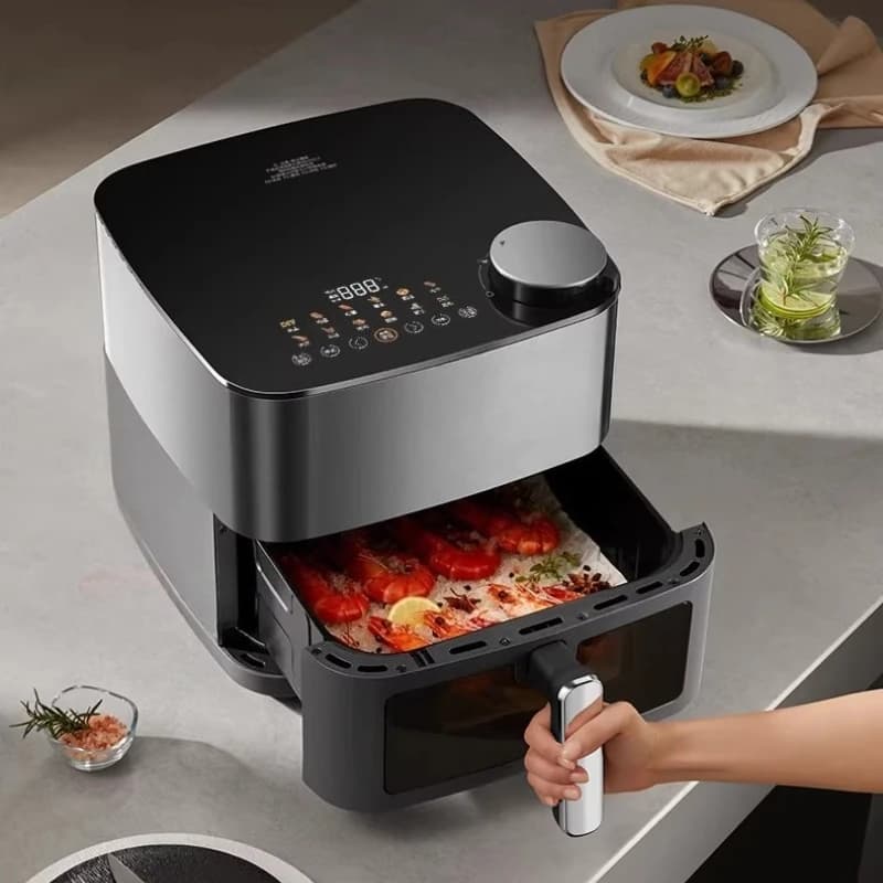 Air fryer, household large-capacity double heat source, no-flip visual electric fryer