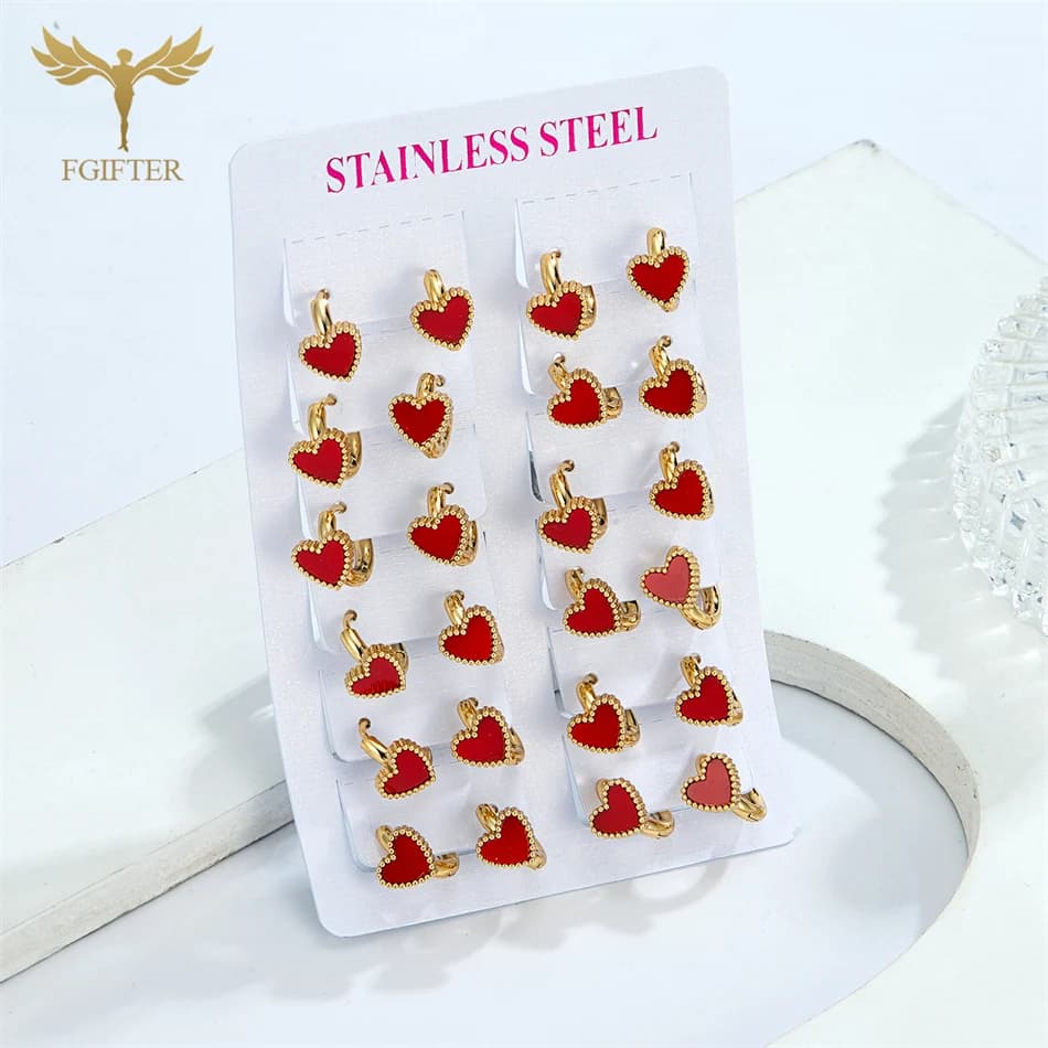 Set di 12 Paia di Orecchini a Cerchio in Acciaio Inossidabile Dorato, Piccoli Cerchi con Cuore, Gioielli Ipoallergenici per Piercing all'Orecchio, Vendita all'Ingrosso