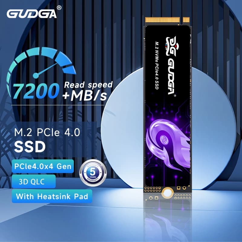 GUDGA 7200MB/s SSD NVMe M.2 2280 4TB 2TB 1TB 512GB Unità a stato solido interna PCIe 4.0x4 con dissipatore di calore per PC desktop portatile PS5