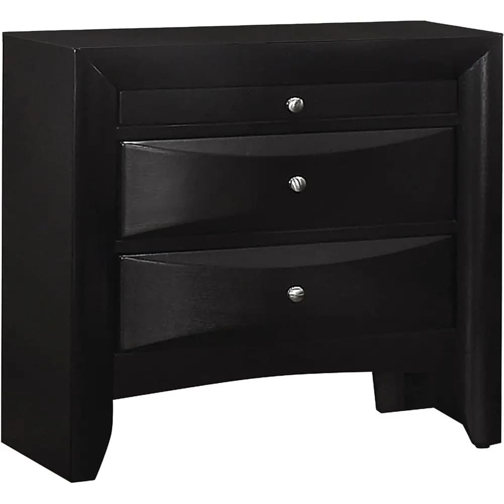 Comodino in legno a 2 cassetti con finiture, frontali e maniglie cromate - Nero
