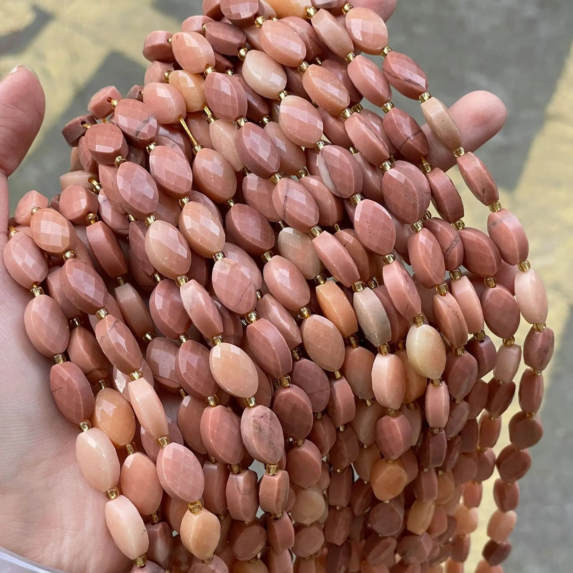 Perline Sciolte in Pietra Naturale Dongling Rosa Scuro, Taglio Oliva, Circa 9 * 14mm, per Creazione Fai da Te di Collane e Bracciali