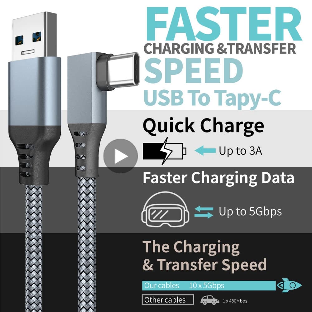 A Type C 5M USB Cable For Meta Quest2 Oculus Quest 2 Links VR Glasses Virtual Reality Headphones Game Accessories