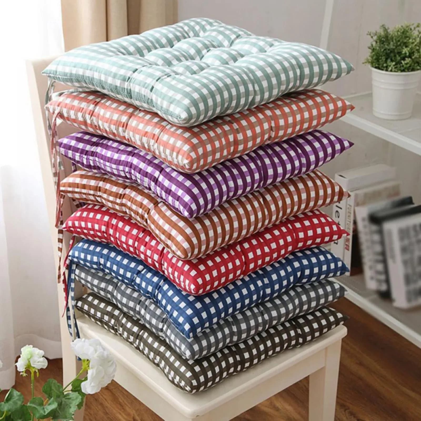 Cuscino del sedile del cuscino della sedia quadrato scozzese da 35*35cm con cinturino antiscivolo cuscino del cuscino del divano per interni ed esterni per l'home Office