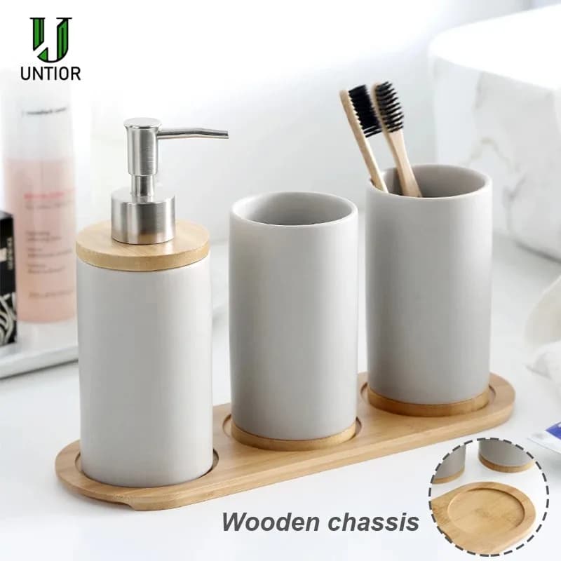 Set di accessori per il bagno in ceramica Set di dispenser di sapone alla moda Porta spazzolino Bicchiere Prodotto per il bagno domestico in ceramica