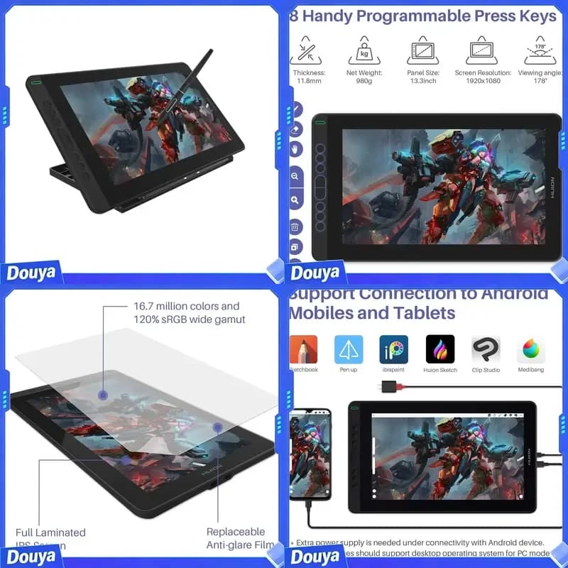 Kamvas 13 GS1331 Portable Art Graphic Drawing Tablet with Screen Designer Tablette Graphique Dessin with Digital Pen