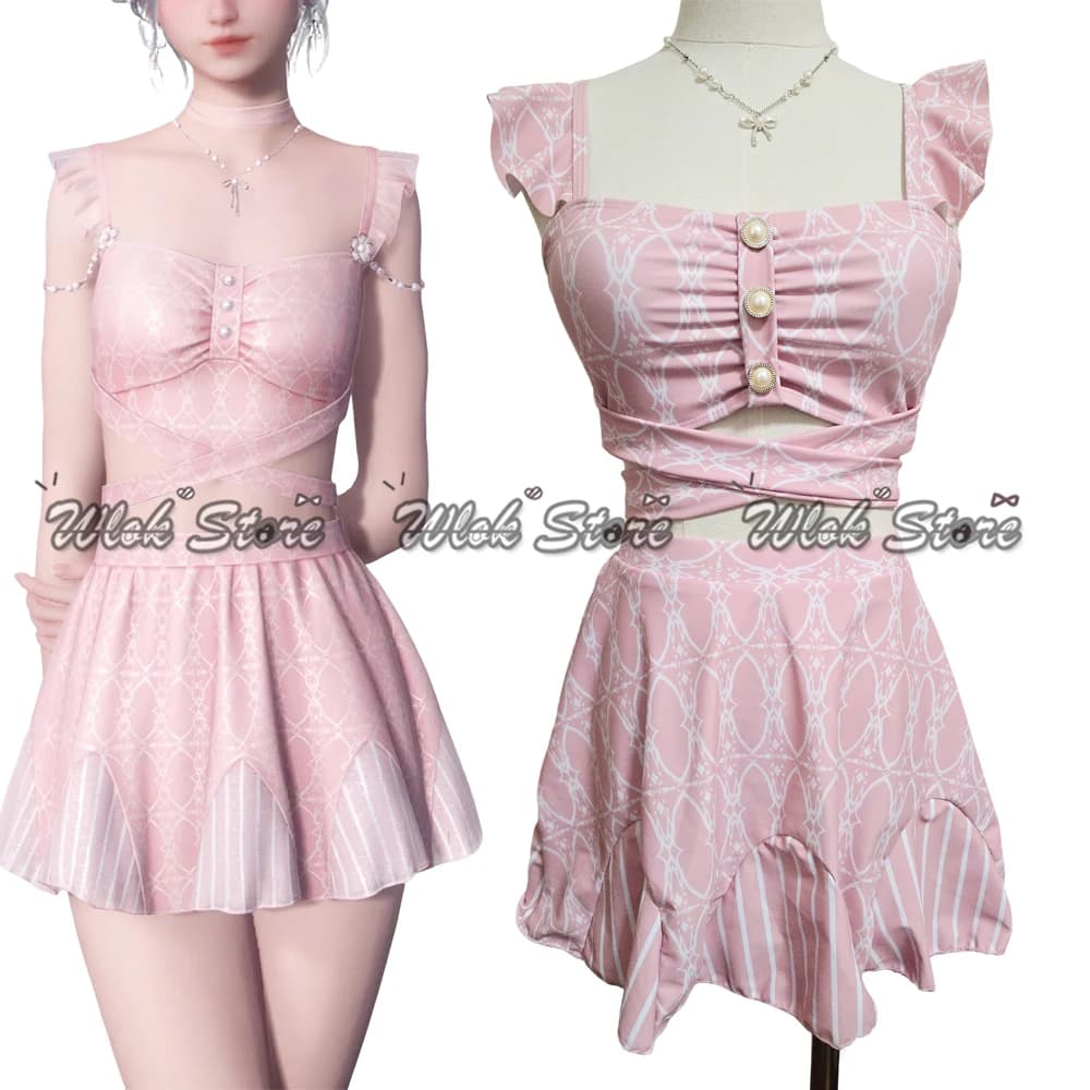 Cosplay MC Love and Deepspace Costume, Eroina Sylus Pink Swimwear, Necklace, Women's Summer Clothing, Beach Party Swimwear