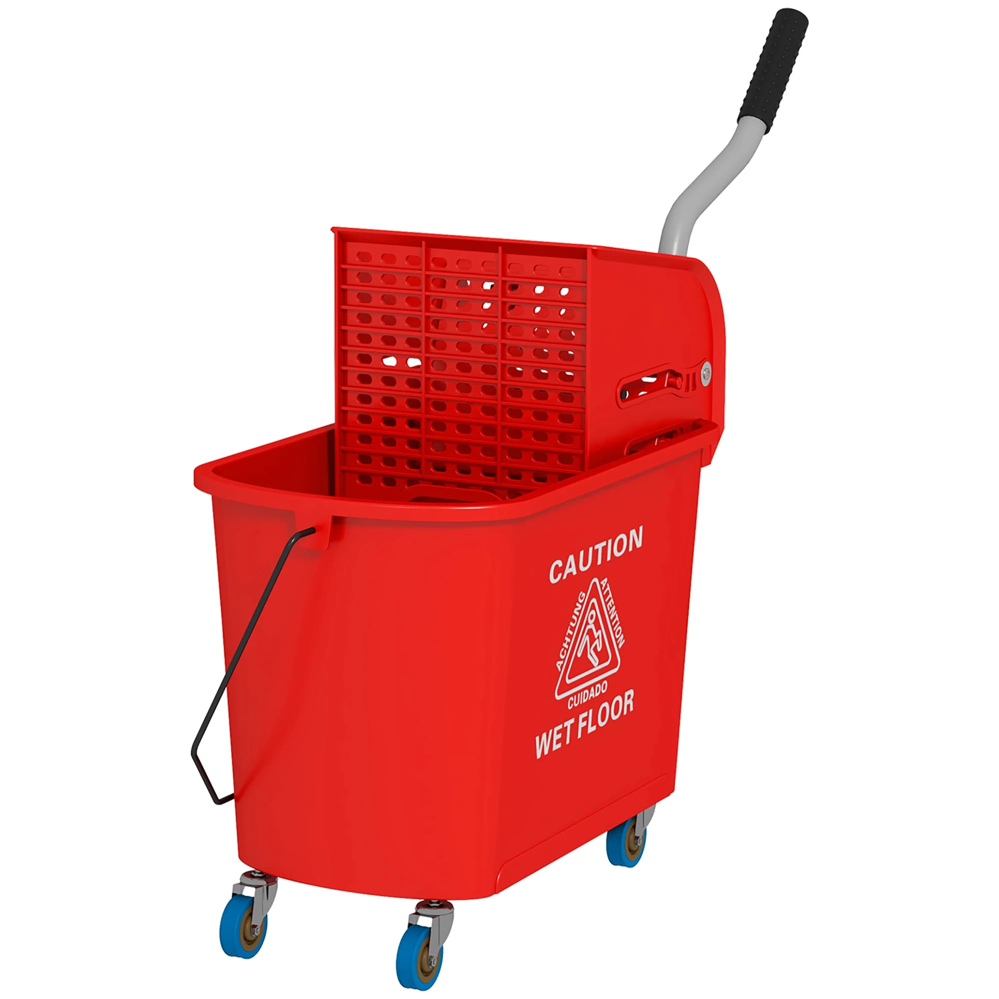 Secchio per Mop Compatto da 20L su Ruote, con Pannello di Separazione dell'Acqua - Rosso