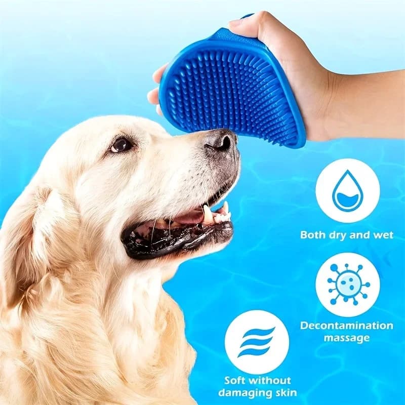 1pc Spazzola per shampoo per animali domestici Massaggio in silicone Pettine da bagno in gomma con manico circolare regolabile per strumento per toelettatura di cani e gatti