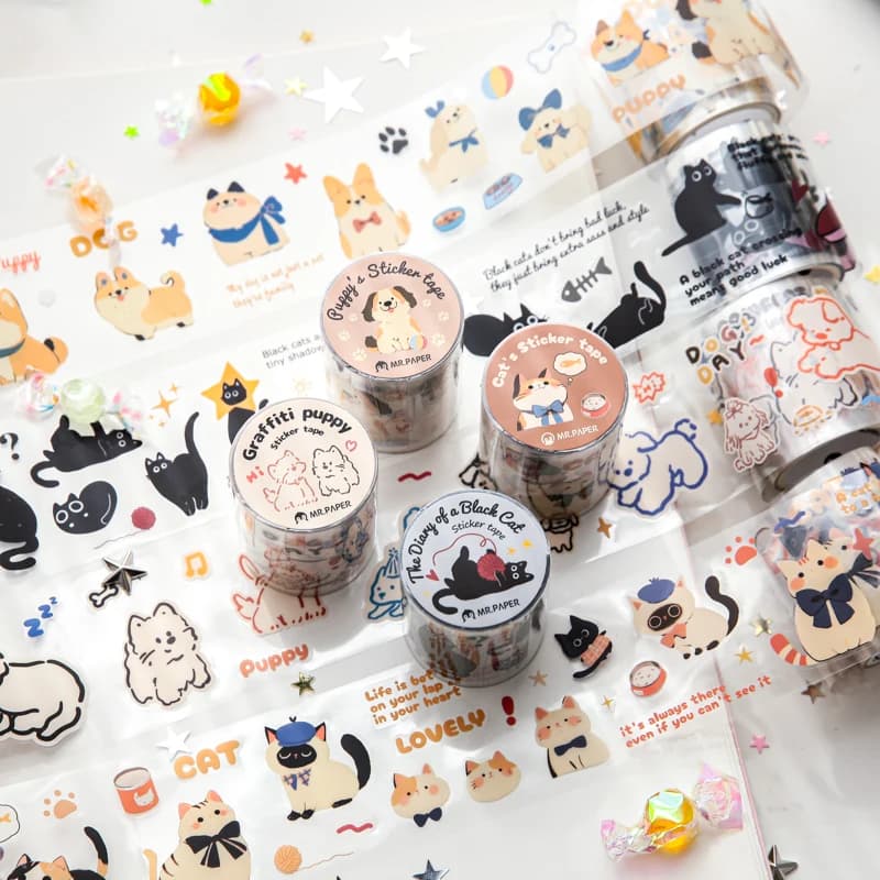 Mr Paper 2 rotoli/borsa kawaii gatto e cane diario serie nastro stile carino manuale nastro diario fai da te cornice per foto custodia per telefono