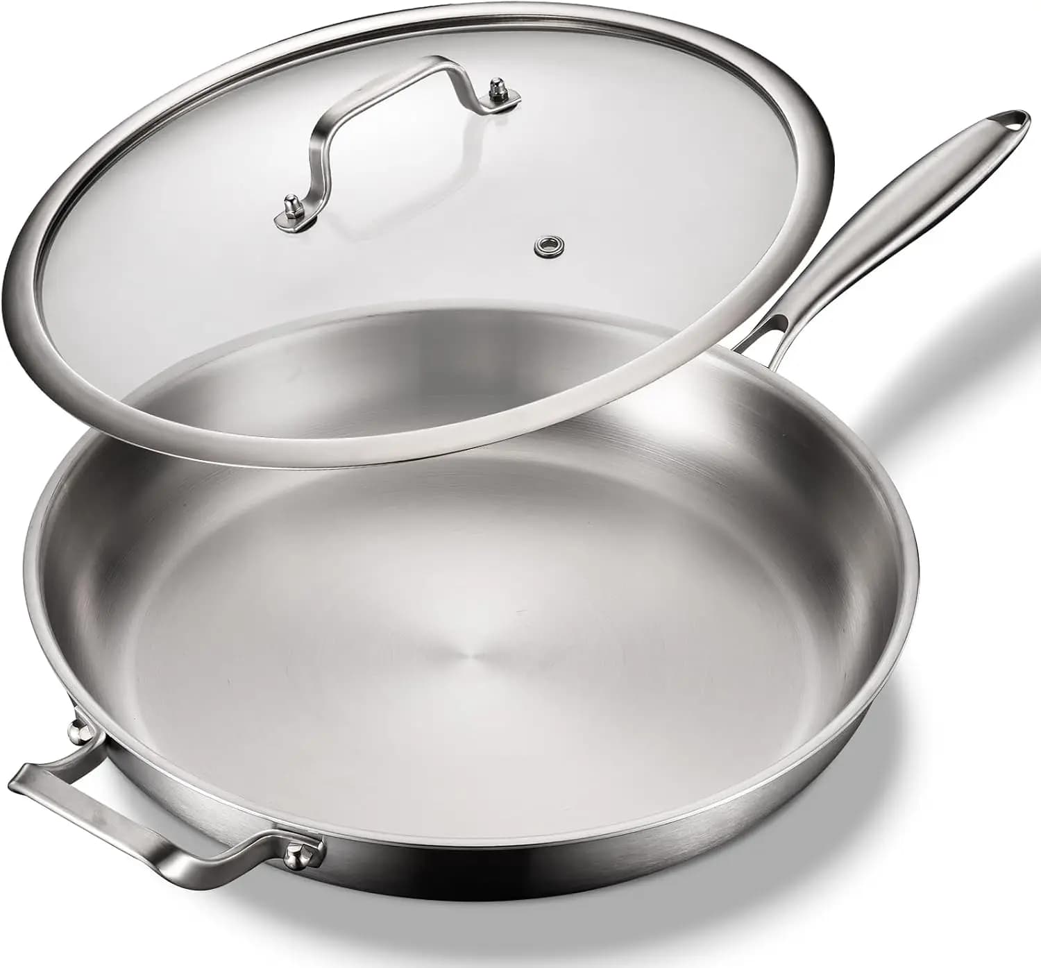 14 Inch Stainless Steel Frying Pan, Tri-Ply Nonstick Skillet, Oven Safe to 600°F, Even Heat, Large 14.2" Pan for All Cooktops