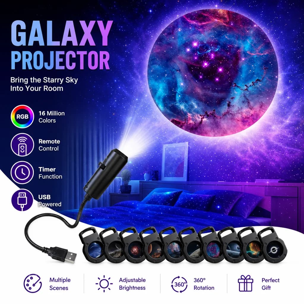 LED Star Galaxy Projector Lamp Decor Switchable Pattern Projection Night Light Plug and Play for Home Bedroom Decoration